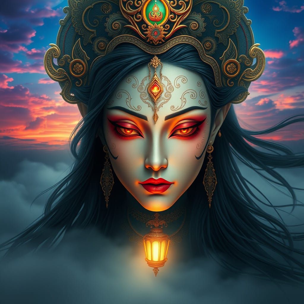 Thai Goddess of Death in Ethereal Sky over Styx River