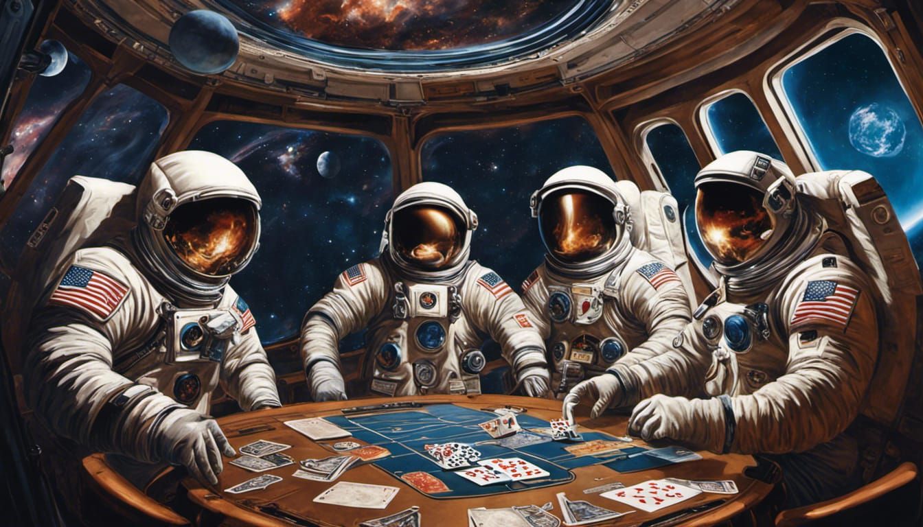 Partially stripped of their clothes Space astronauts floatin...