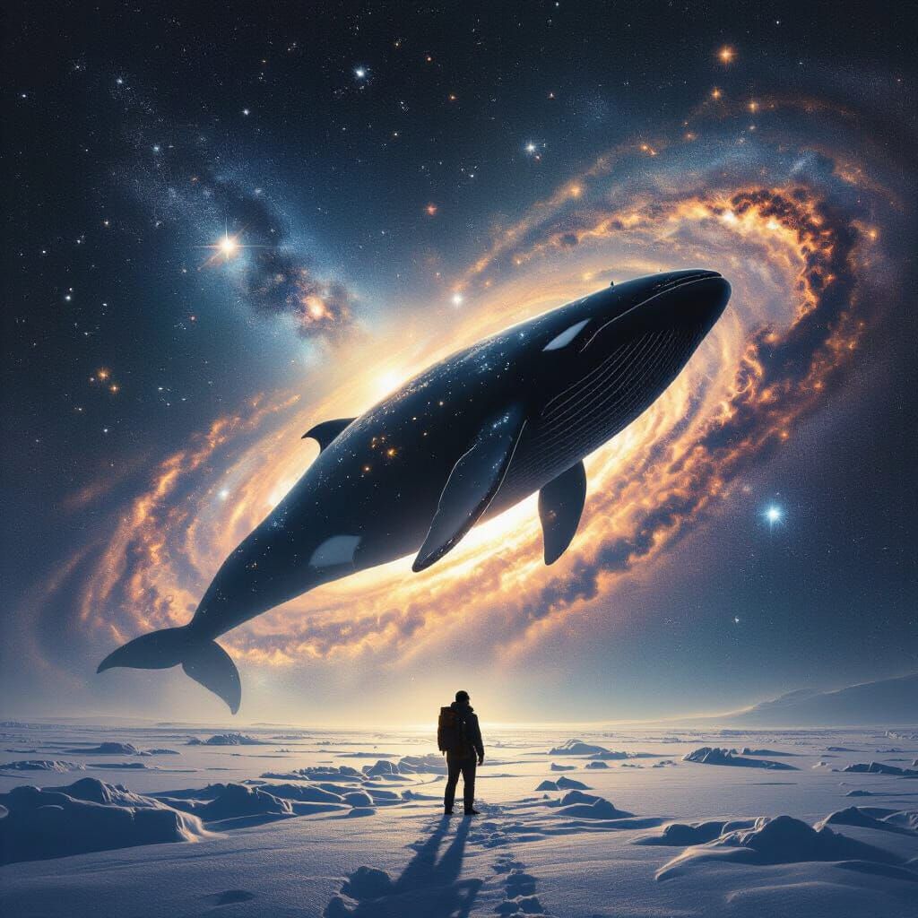Cosmic Whale Between Galaxies, Cinematic Film Still