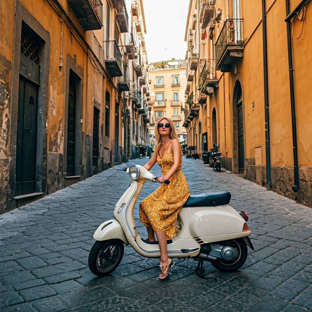 Woman on Vespa in Naples: Italian Neorealism