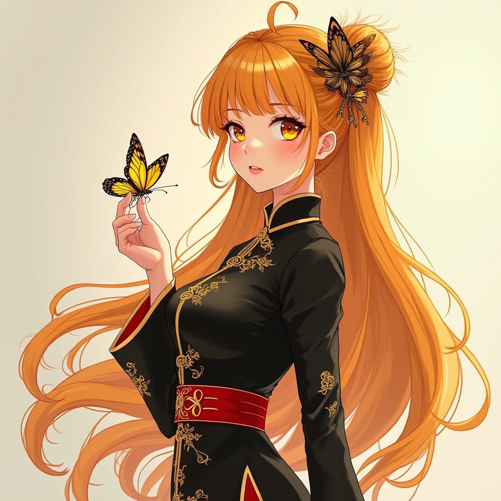 Elegant Young Woman in Semi-Realistic Manga Style