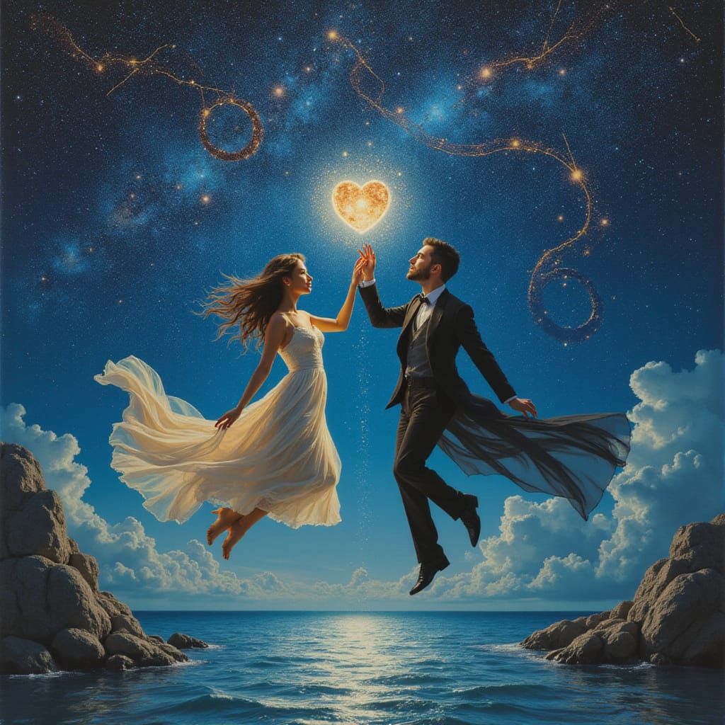 Ethereal Lovers in Cosmic Embrace