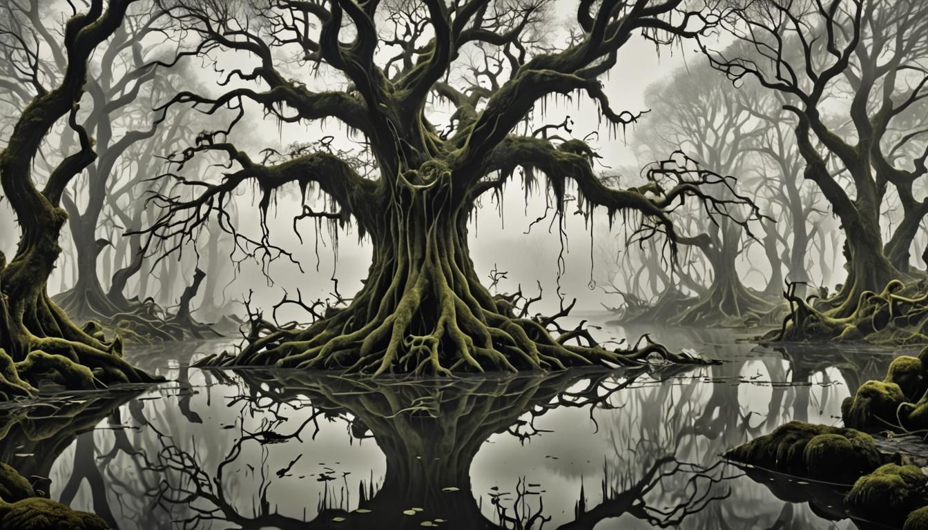 Surreal Swamp Tree Drawing in Dali Style