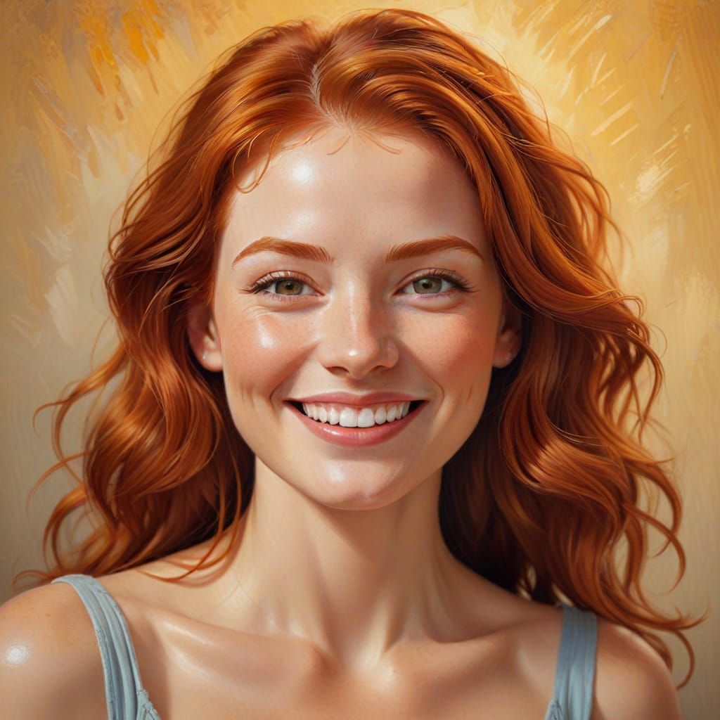Redhead Woman Smiling in Oil Painting Style