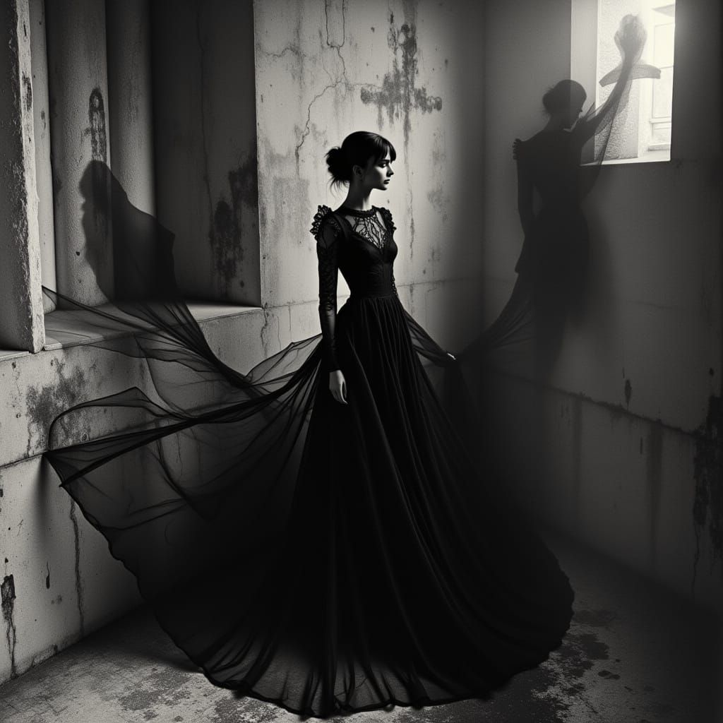 Gothic Woman in Shadow, Photogram Rayograph Style