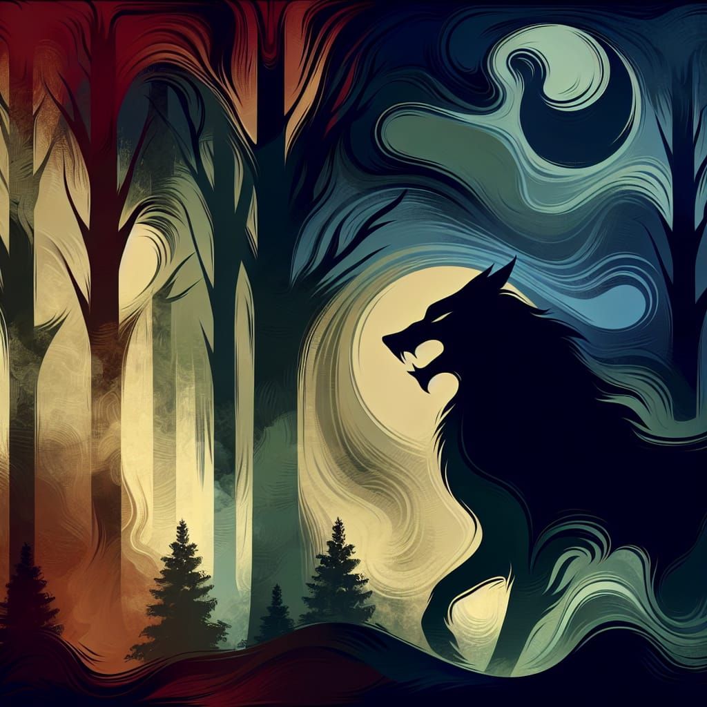 Darkly Fantastical Werewolf Figure in Misty Forest