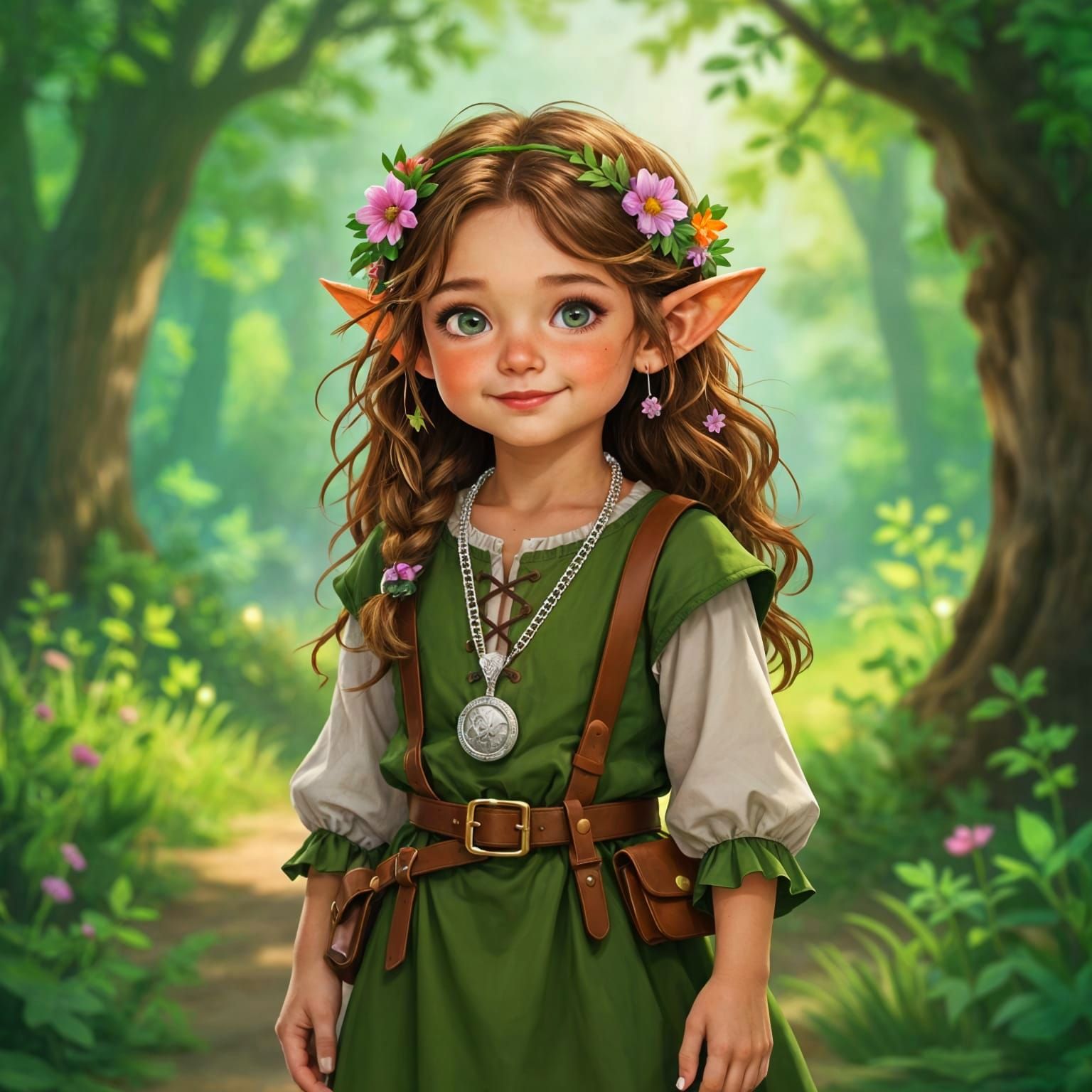 Halfling Druid Girl in Woodland Setting