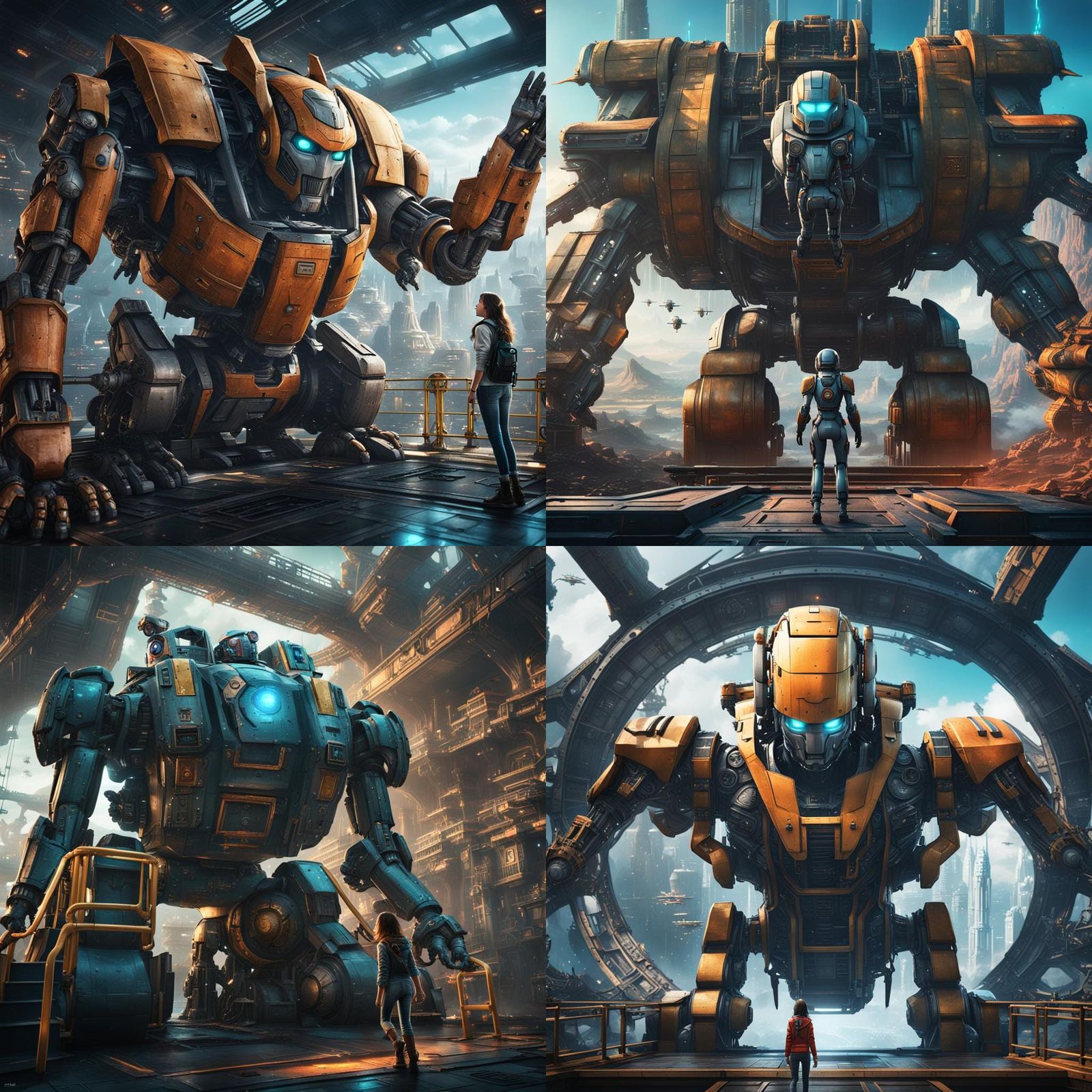 Girl Pilot Exits Giant Robot Cockpit