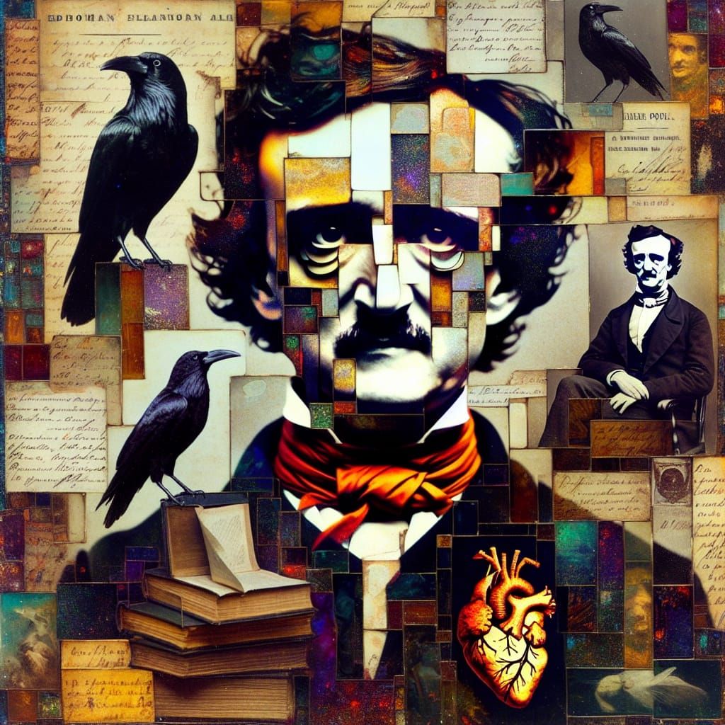 Surreal Portrait of Edgar Allan Poe in Shattered Mirrors