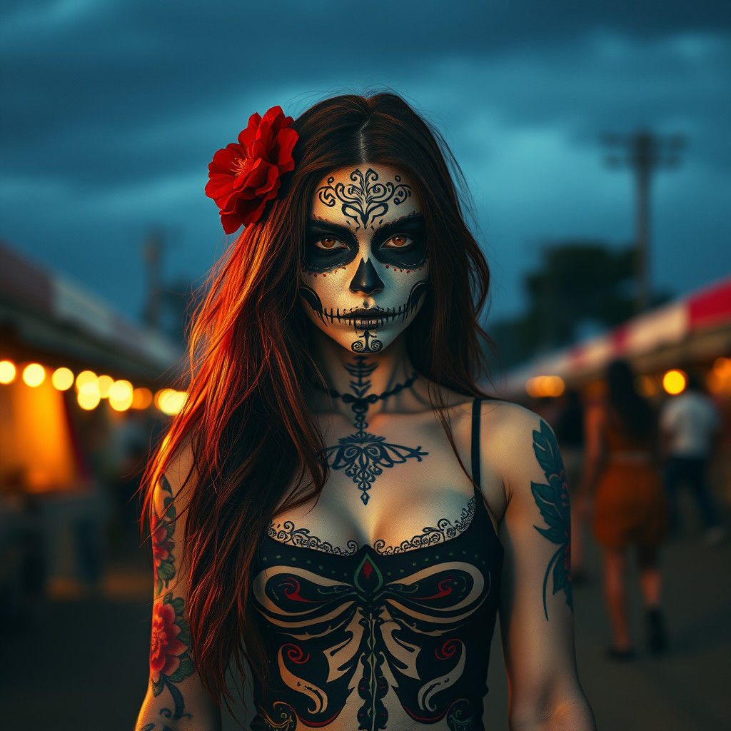 Sugar Skull Girl at Mexican Festival, Greg Rutkowski Style