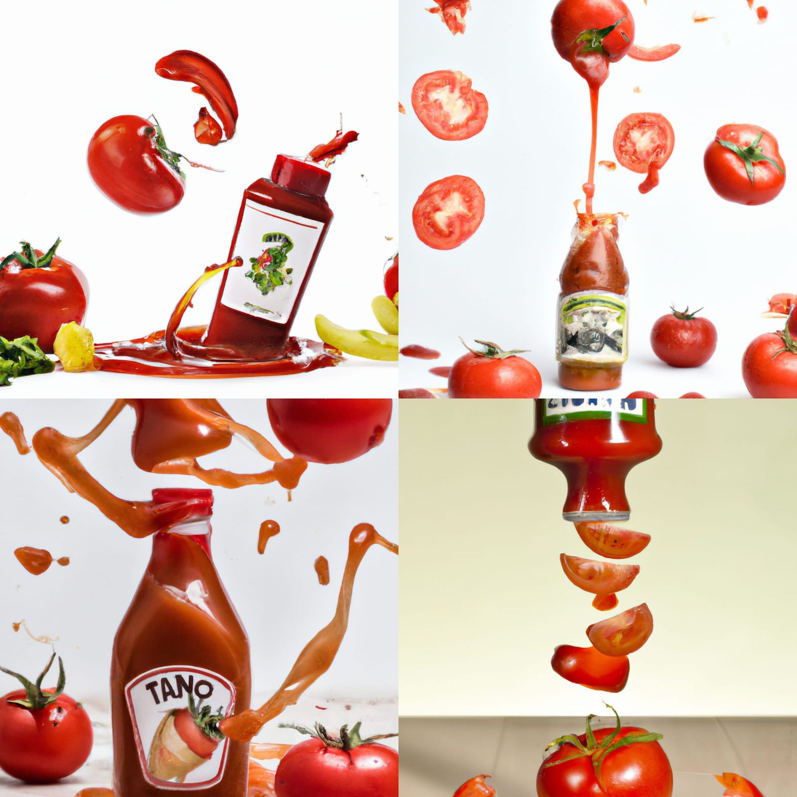 Flying Ketchup Bottle with Smashed Tomatoes