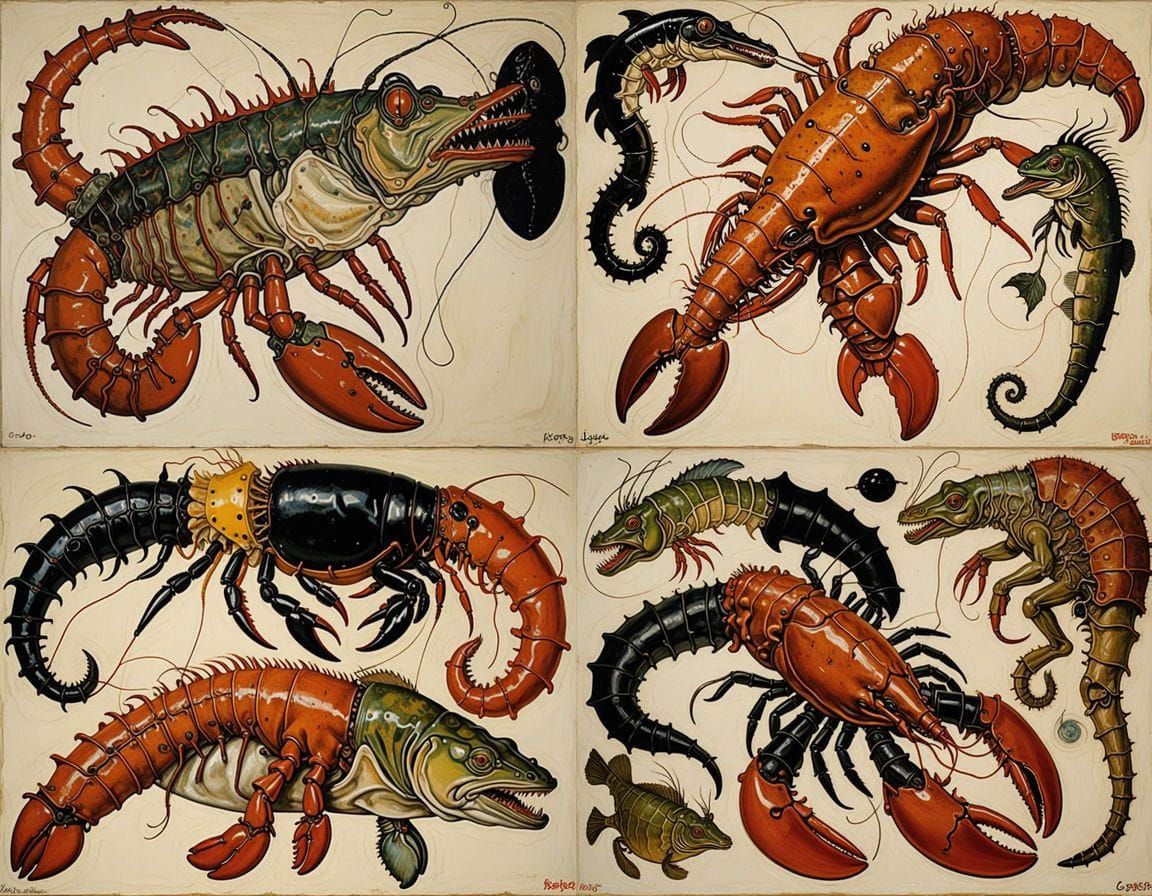 Surrealistic Hybrid Creature in Egon Schiele-Inspired Oil Pa...