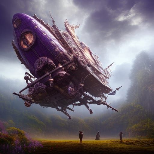 Purple Airship Over Autumn Wonderland