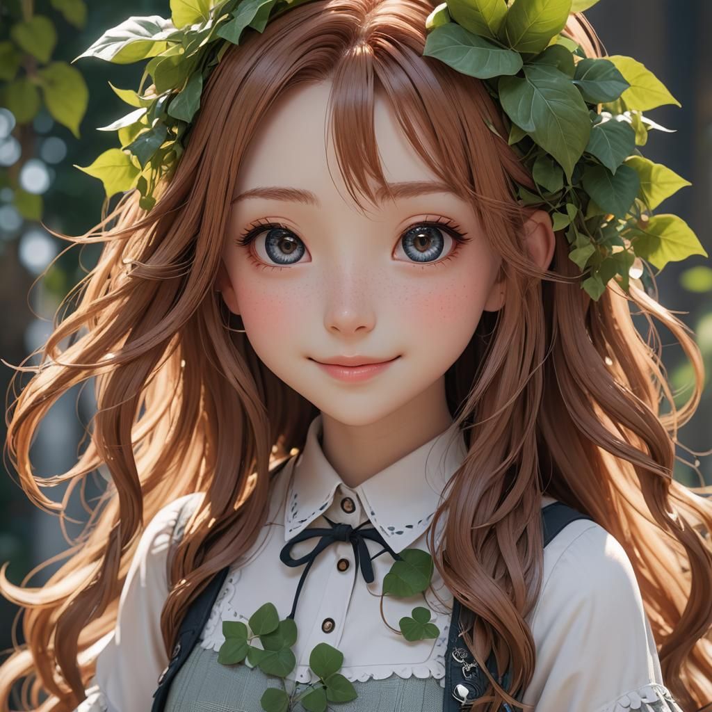 Anime Girl with Ivy Hair Smiling
