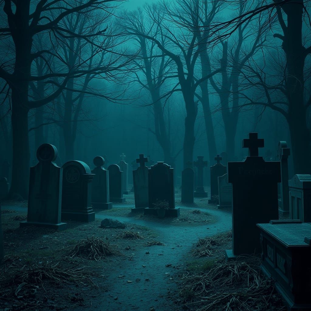 Hyperrealistic HDR Graveyard Scene with Moody Cinematic Ligh...