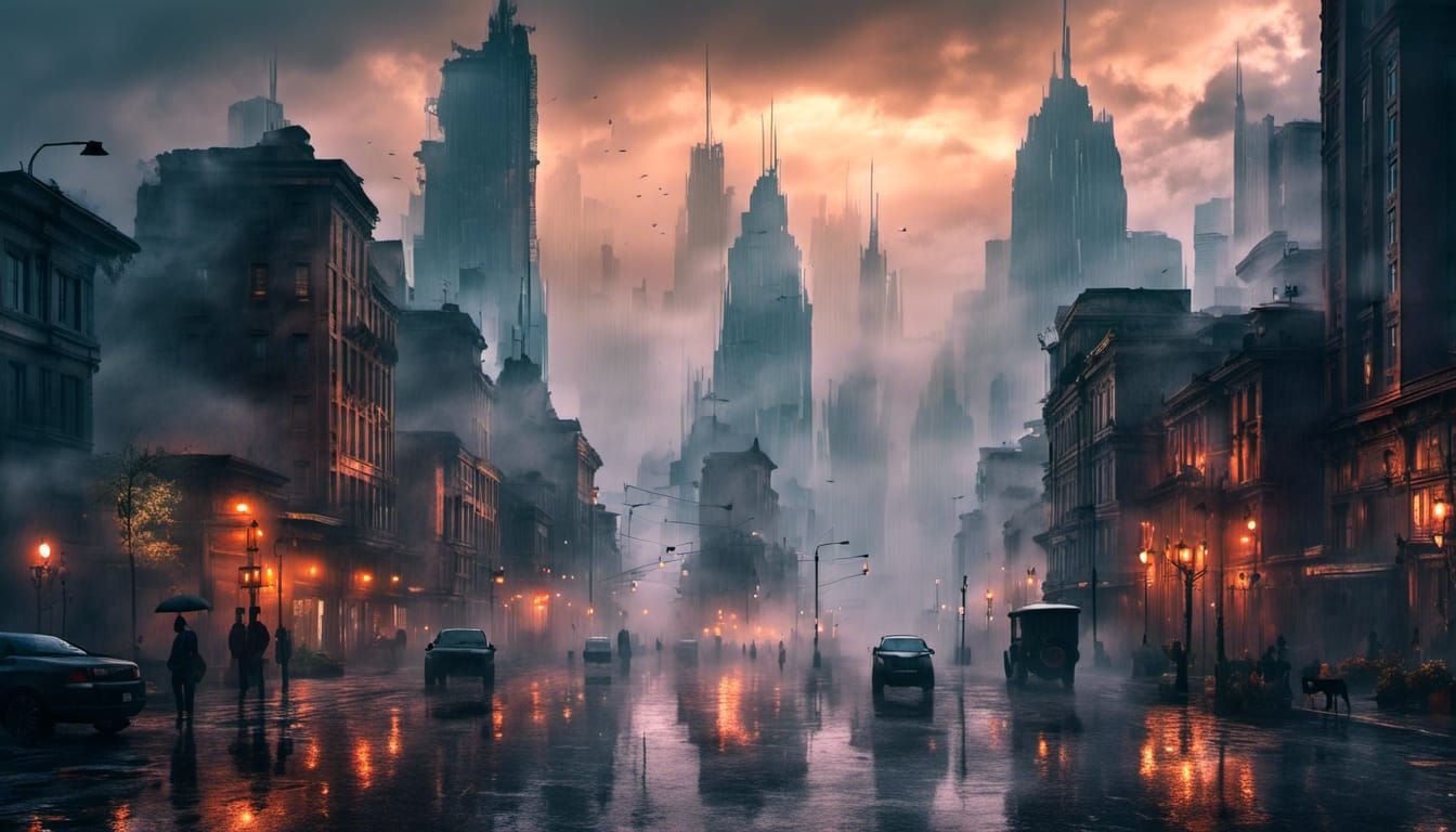 Cyberpunk Cityscape at Night in the Rain