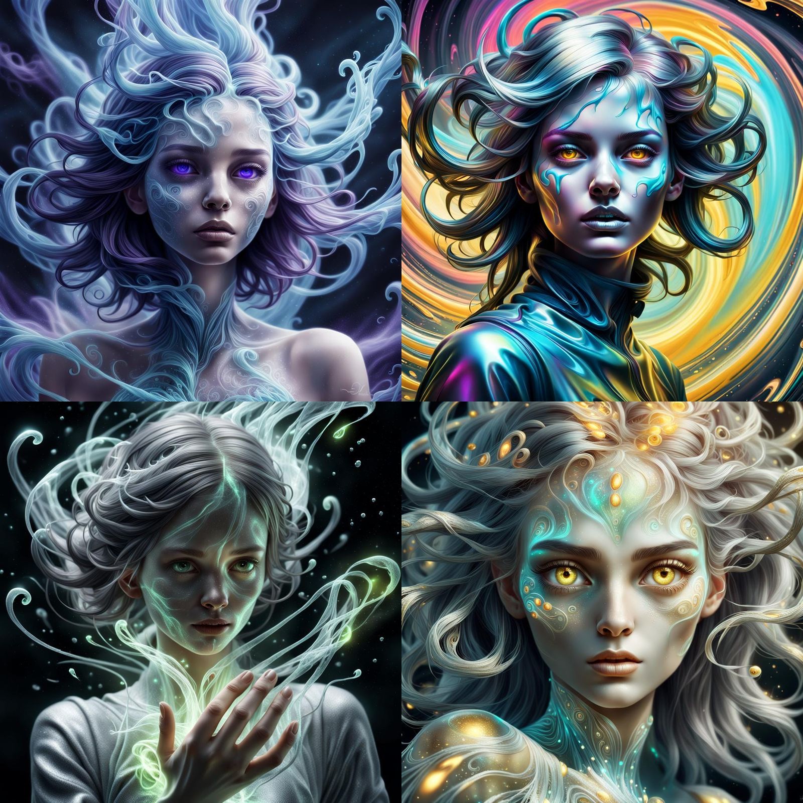 ectoplasmic girl, burst of inspiration, hyperдетalization, mercury drawing, realistic, fantasy