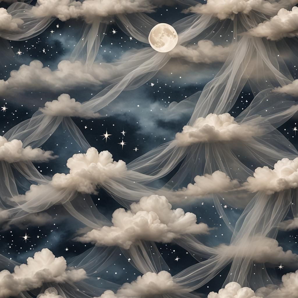 Night Sky with Stars and Moon Obscured by Clouds