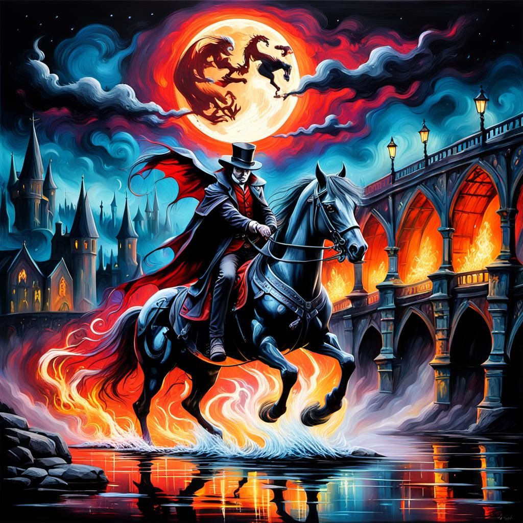 Victorian Vampire on Fire Horse Graffiti Art