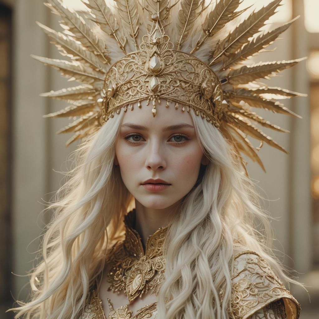 Ethereal Figure Portrait with Golden Filigree