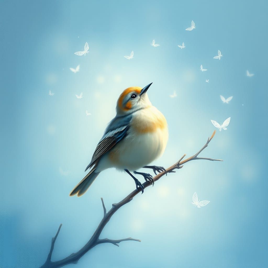 Bird Singing Tranquil Melody in Dreamy Art Nouveau Style