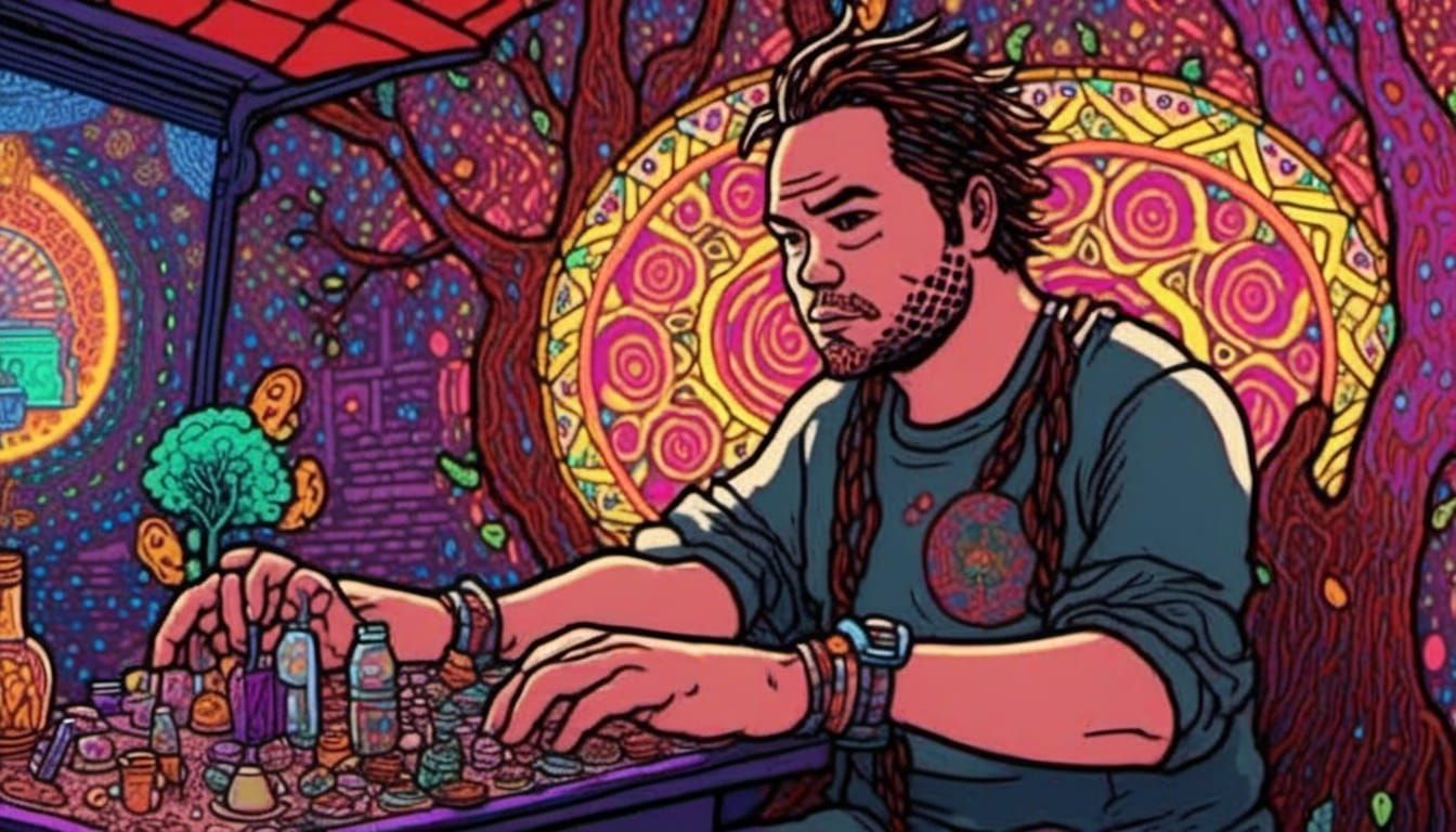 Neon Cyberpunk Tea Vendor in City of Life