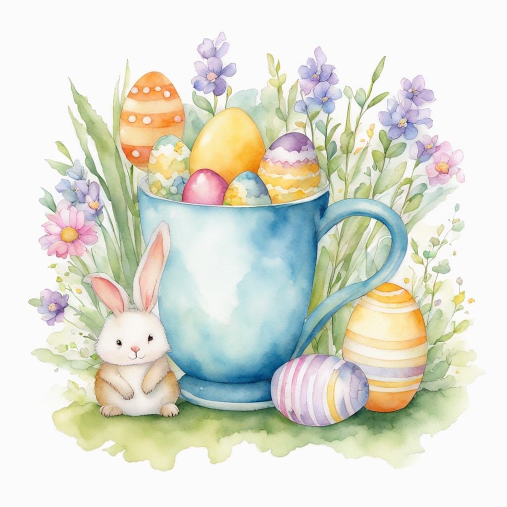 Springtime Easter Mugs in Whimsical Watercolor Style