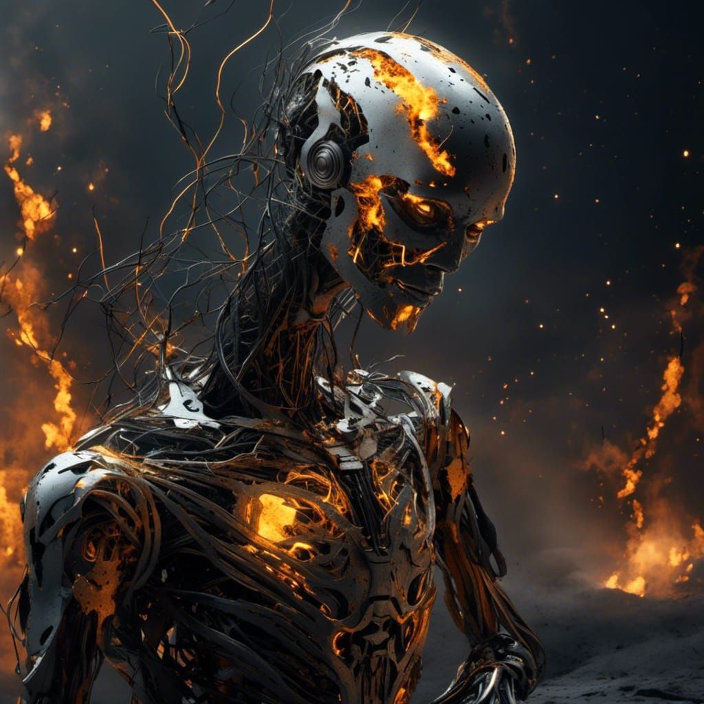 Holy Guardian: Black Metal Robot Fueled by Flame