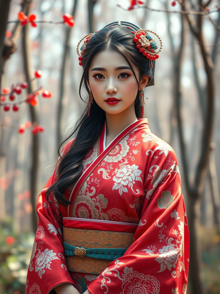 Asian Woman in Kimono, Unreal Engine 5 Style