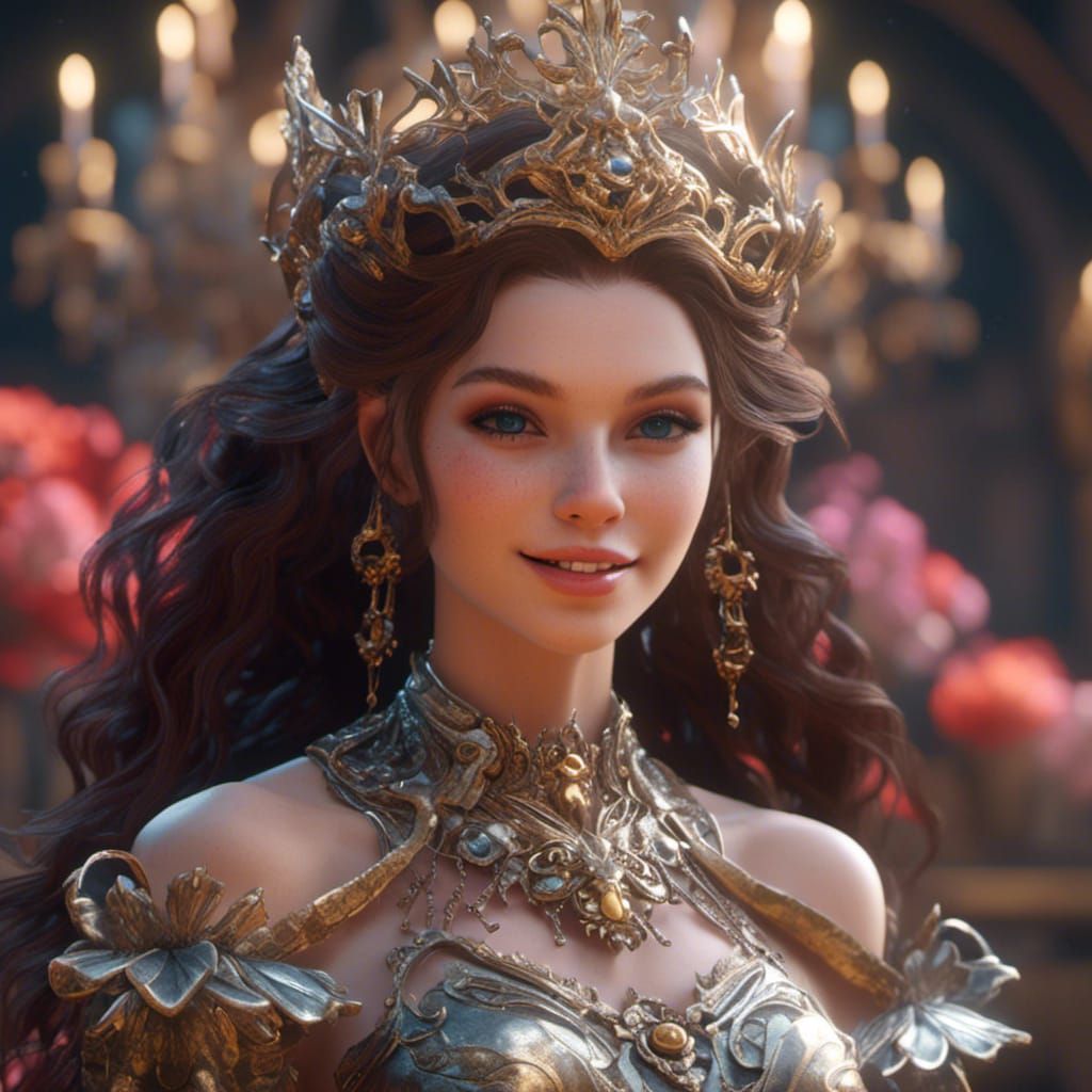 Hyperreal Princess with Friendly Smile in 3D