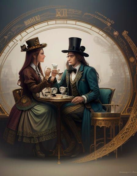 Alice's Mad Tea Party: Mongolian Folk Art Style