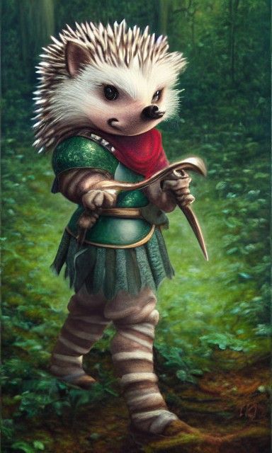 Chibi Hedgehog Knight in Lush Forest