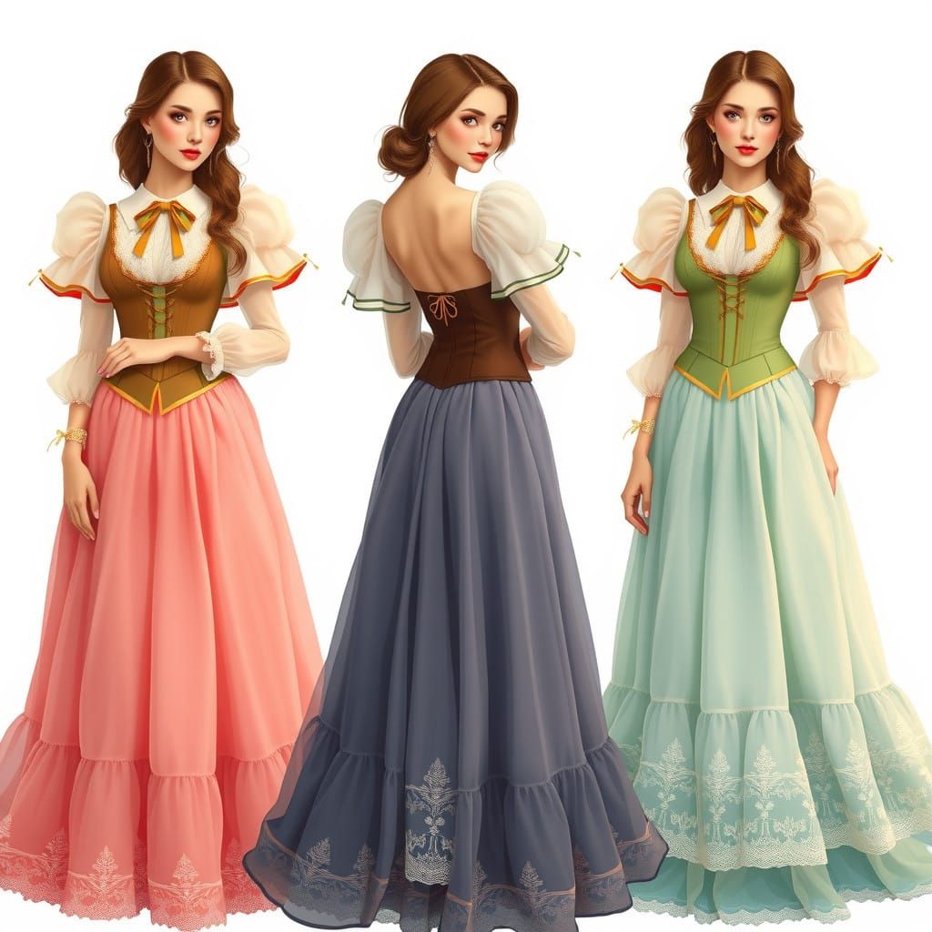 Elegant Women in Art Nouveau Style Gowns