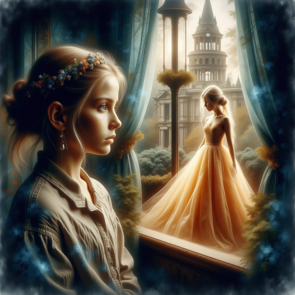 Girl Longing for a Ball Gown in Storybook Style