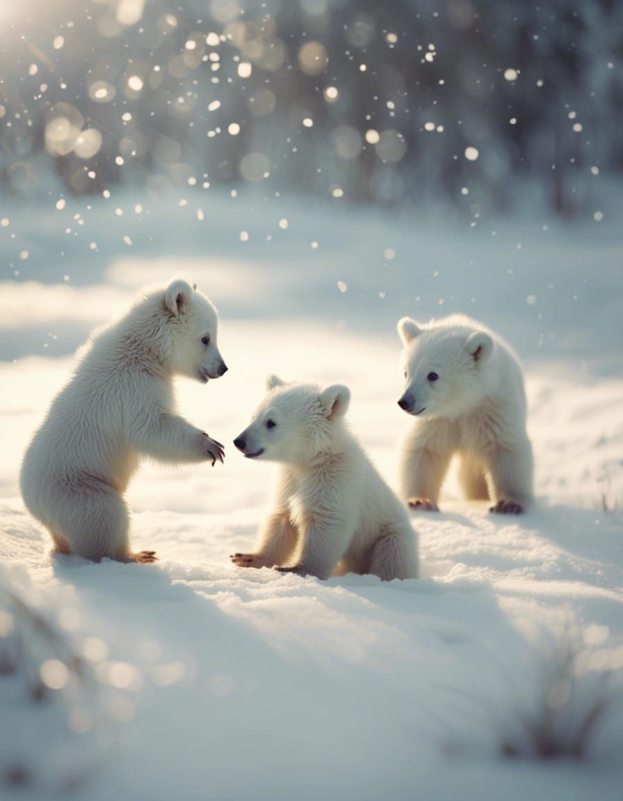 Polar Bear Cubs Play in Snowy Film Still