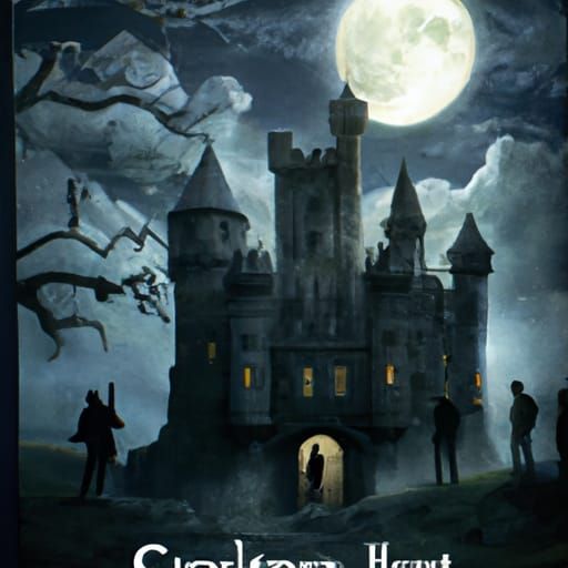 Gothic Castle Scene Under Full Moon, Fantasy Art
