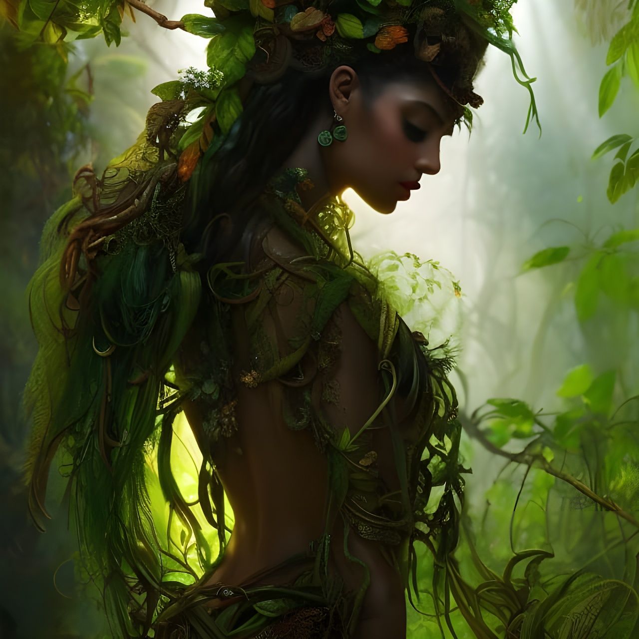 Jungle Goddess Portrait in Psychedelic Digital Art