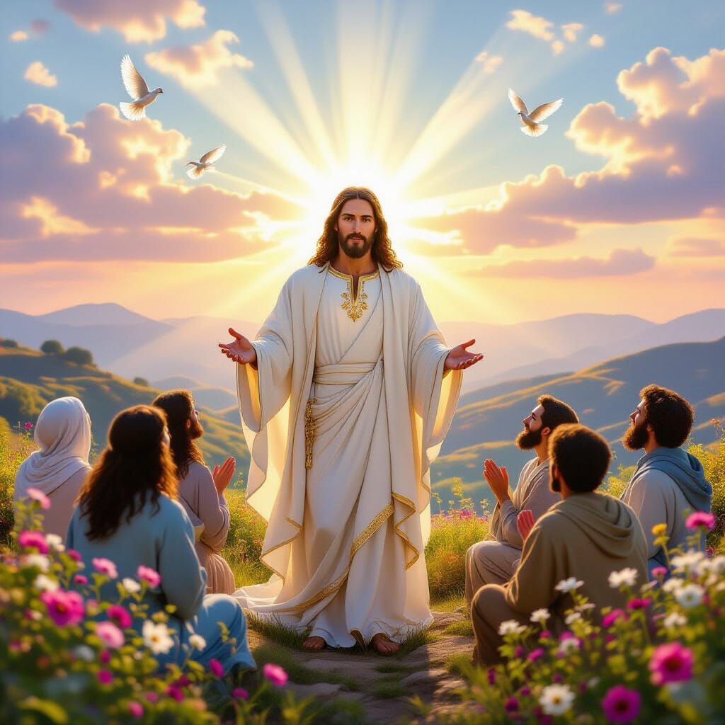Radiant Jesus Christ Surrounded by Followers