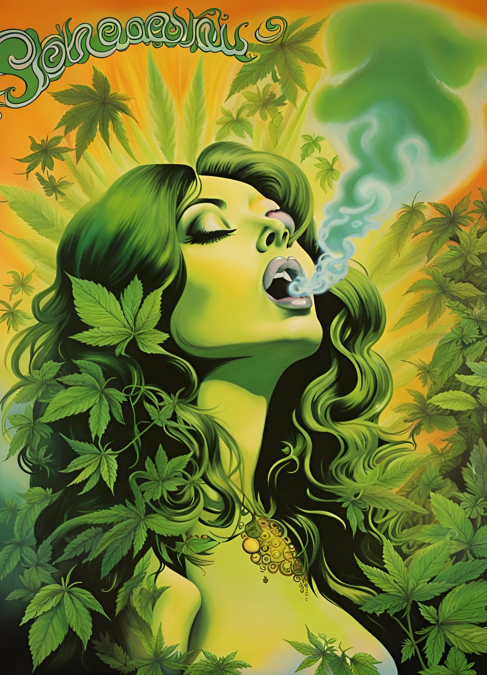 Psychedelic Album Cover Art of Woman Smoking