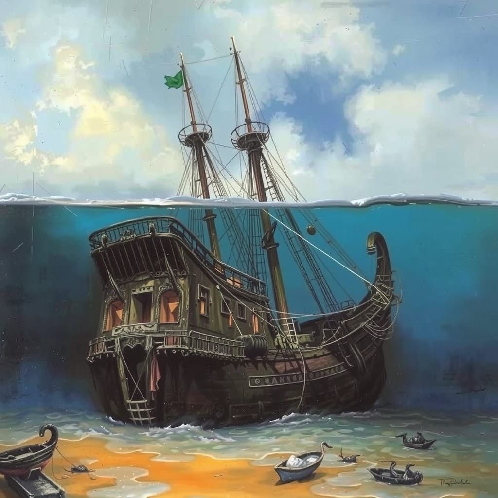 Sunken Ship in a Mysterious Oceanic Landscape