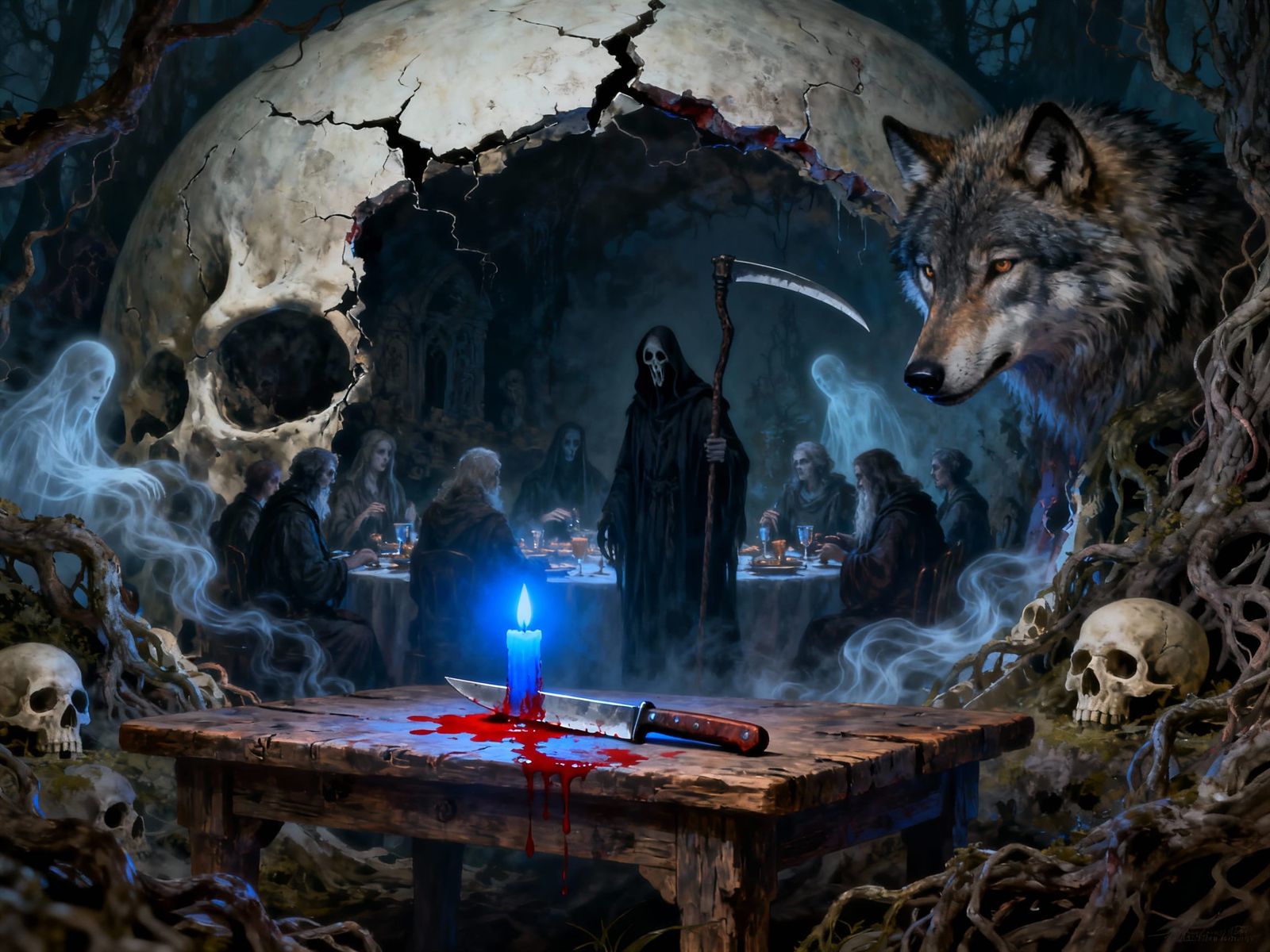 Gothic Fantasy Banquet Inside Cracked Skull