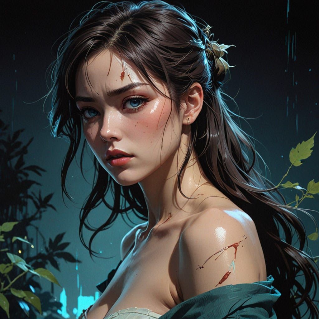 Mature Anime Goddess with Intense Expression