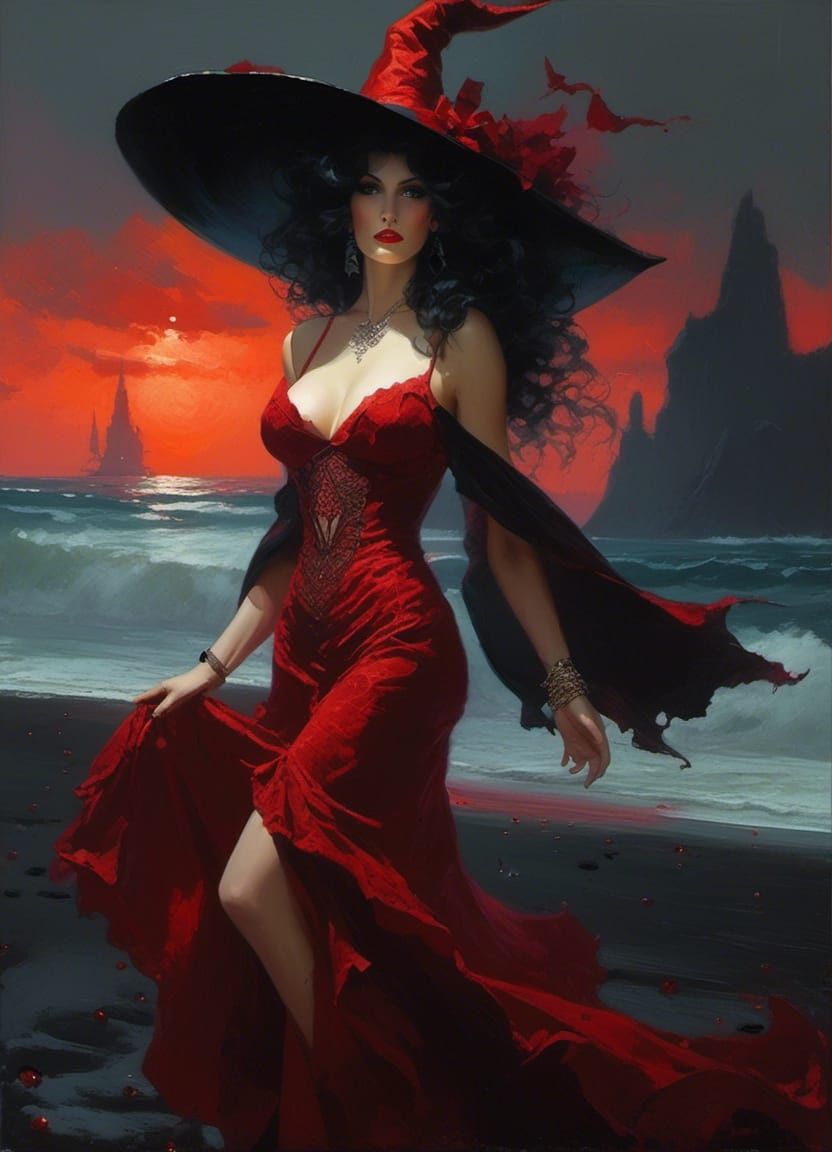Gothic Beach Witch in Pin-Up Style
