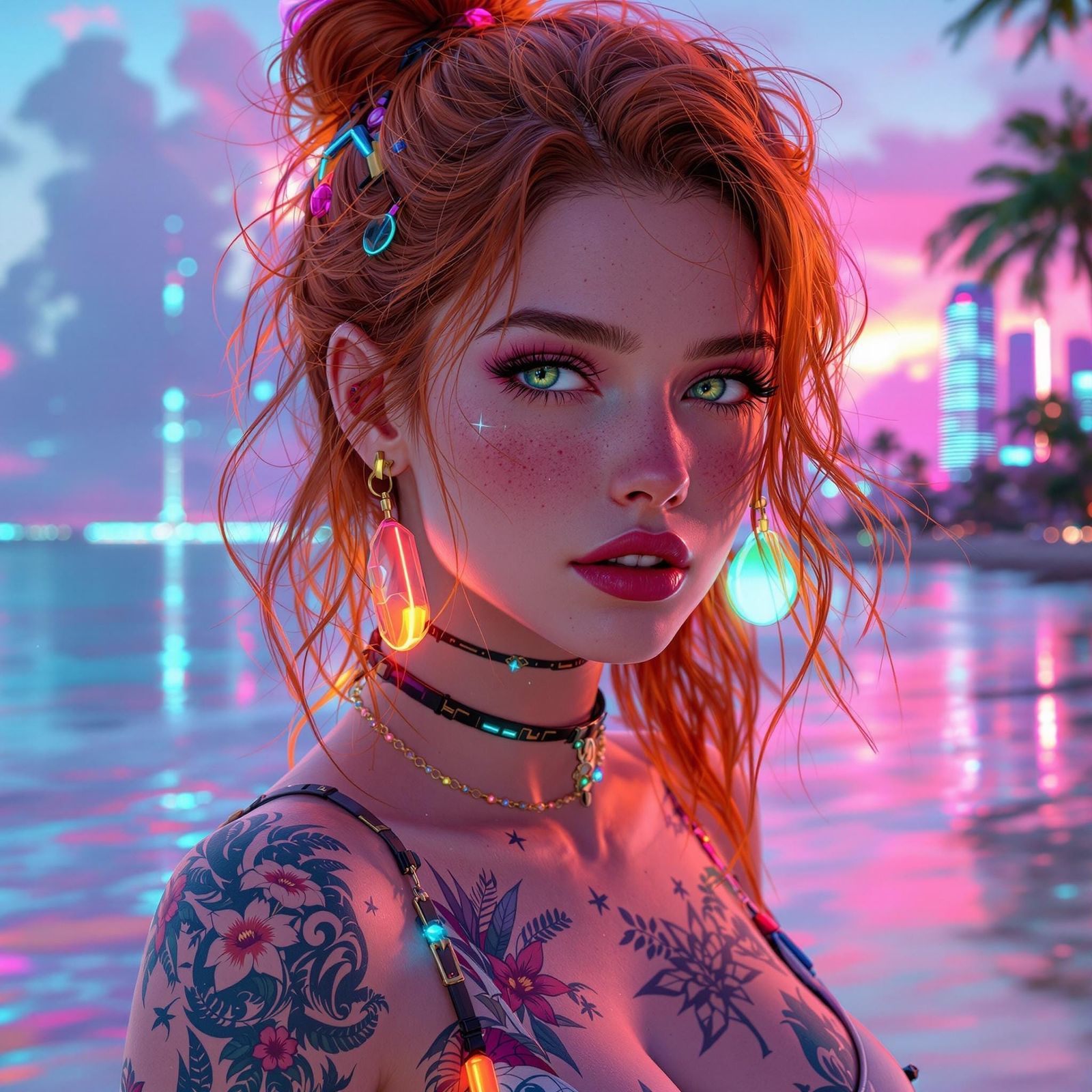 Cyberpunk Kawaii Goddess with Neon Accessories