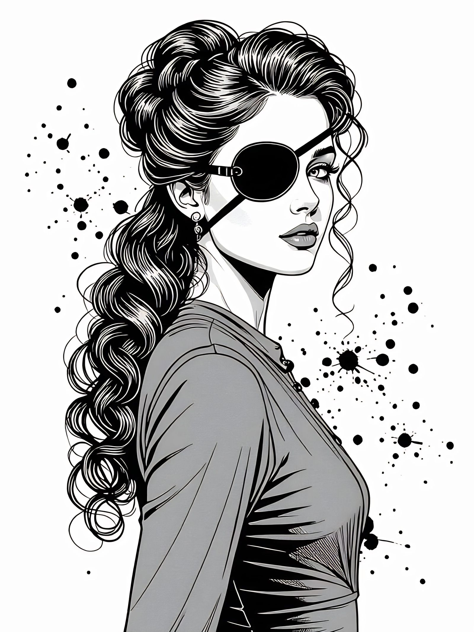 Retro Futuristic Victorian Woman with Eyepatch in Black and ...