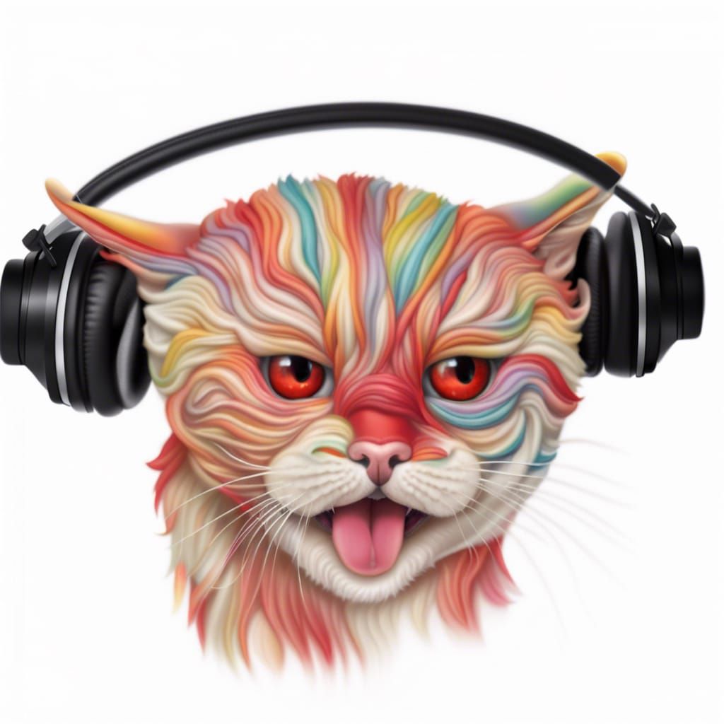 Rainbow Whipped Cream Cat Portrait in Surreal Style