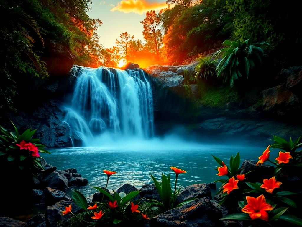 Sunset Paradise Waterfall