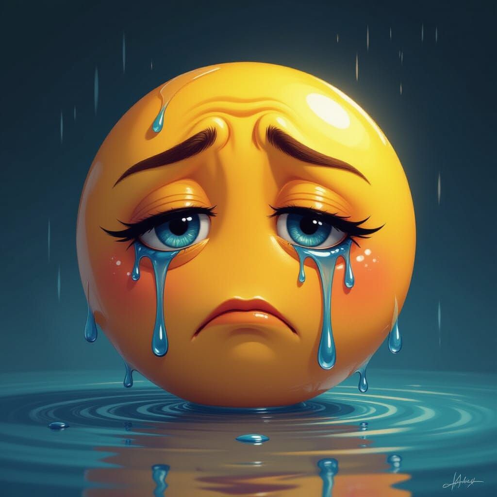 Expressive Sad Emoji Painting with Tears