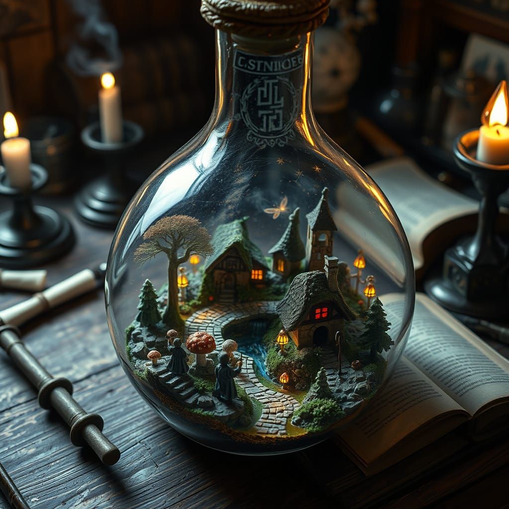 Miniature Fantasy World Inside Alchemist's Flask