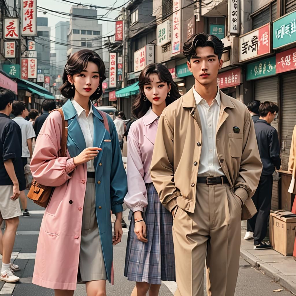 1950s Seoul Scene in 80s Vaporwave Anime Style